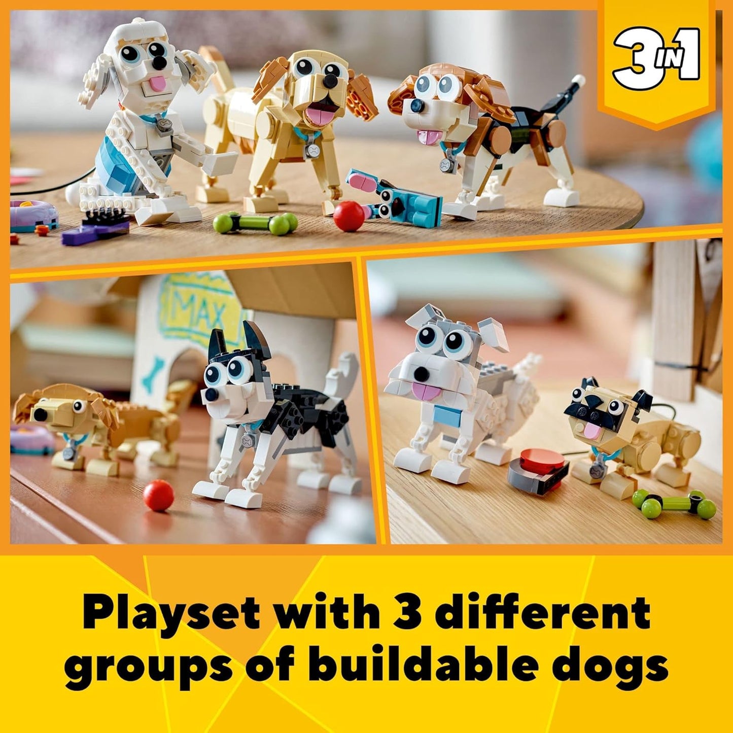 LEGO Creator 3 in 1 Adorable Dogs Building Toy Set, Gift for Dog Lovers, Featuring Dachshund, Beagle, Pug, Poodle, Husky, and Labrador Figures for Kids 7 and Up, 31137