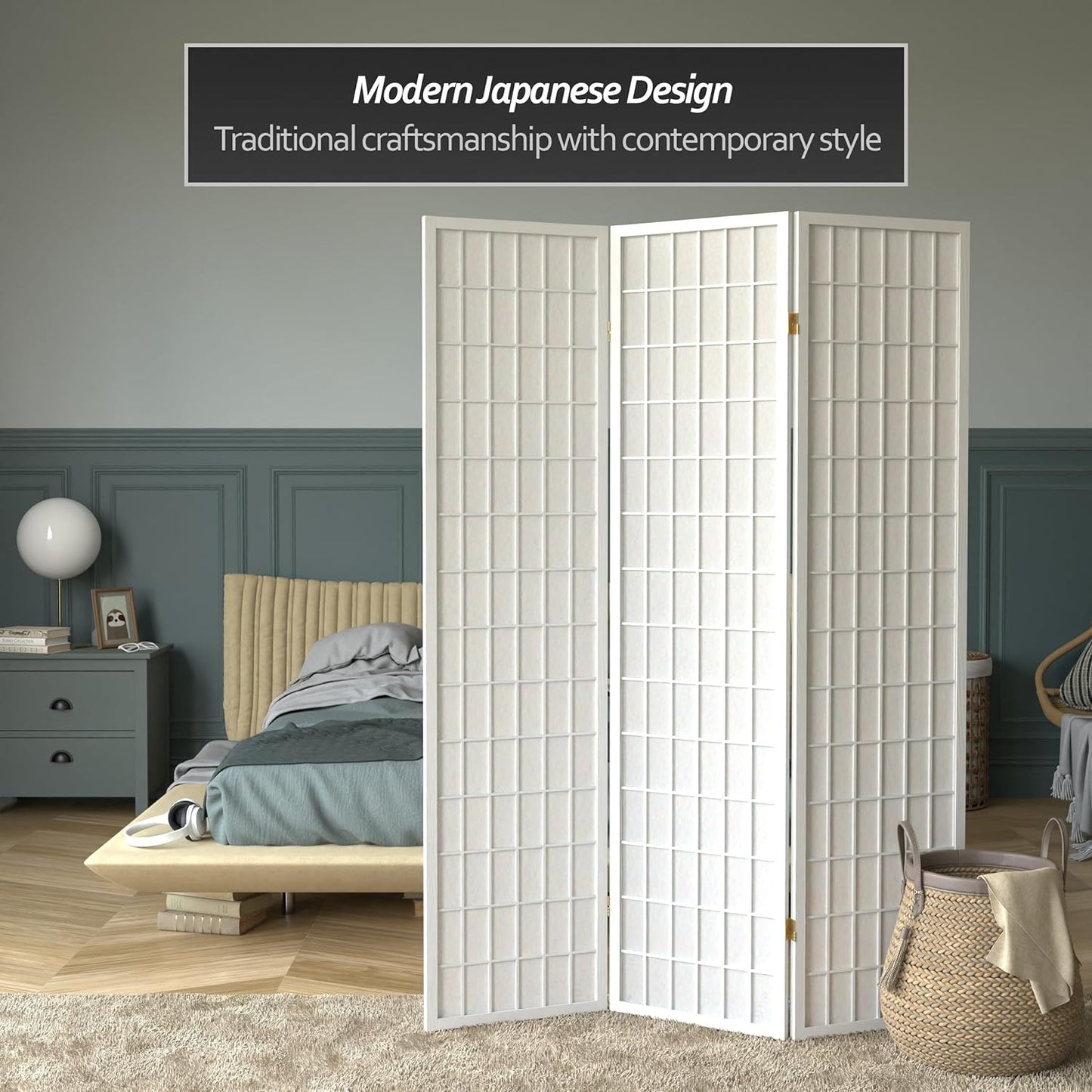 NEW W/ dmg - Oriental Furniture 6 ft. Tall Window Pane Shoji Screen - White - 3 Panels - Retail $83