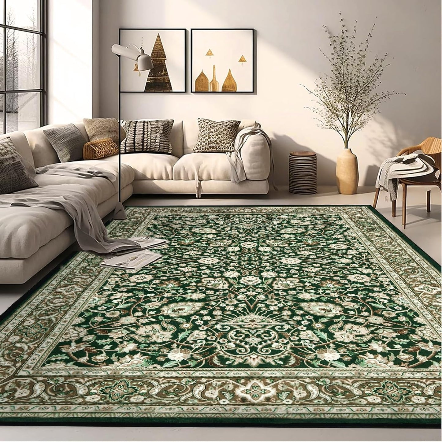 Area Rug 6x9 Washable Living Room Rug, Vintage Soft Boho Non-Slip/Non-Shedding Print Floor Carpet for Dining Room, Bedroom-Cyan