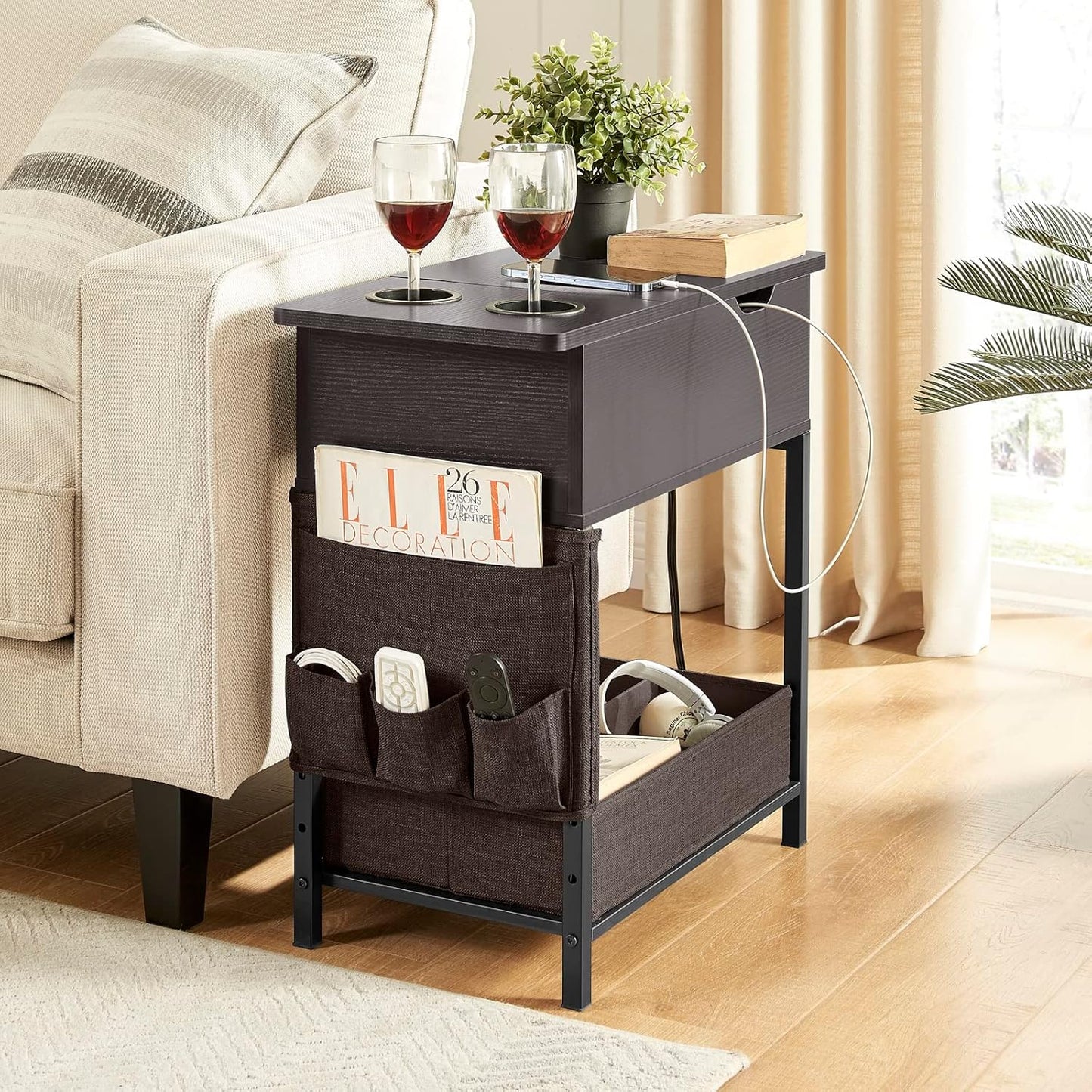 NEW - Lovitgo End Table with Charging Station, Narrow Sofa Side Table - Retail $100