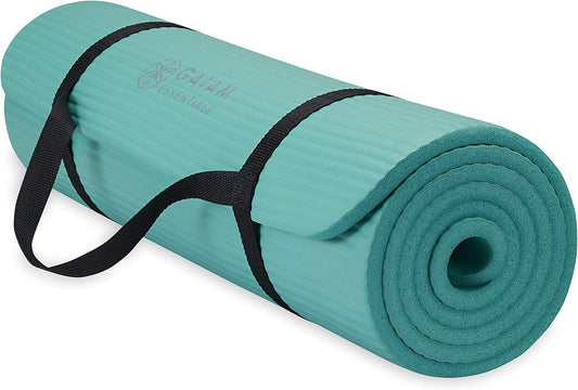 NEW - Gaiam Essentials Thick Yoga Mat Fitness & Exercise Mat With Easy-Cinch Carrier Strap, Teal, 72"L X 24"W X 2/5 Inch Thick - Retail $21