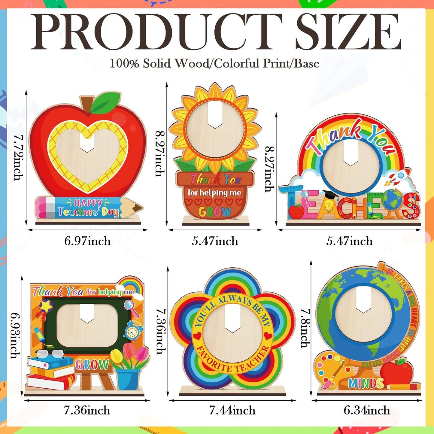 Qunclay 6 Pcs Back to School Wood Teacher Picture Frames