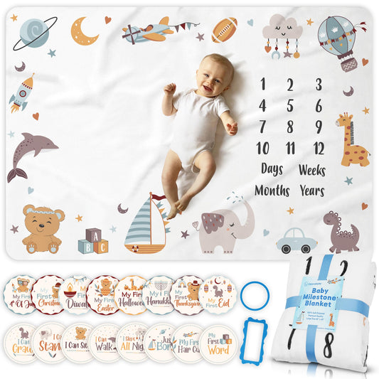 OSTANDRAFFE Monthly Milestone Blanket for Baby, Premium Soft Fleece Blanket, First 12 Months Growth Chart, Large Size 60" x 40", 16 Milestone Stickers