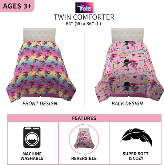 NEW Franco Kids Bedding Soft Microfiber Comforter, Twin, Trolls World Tour - Retail $51