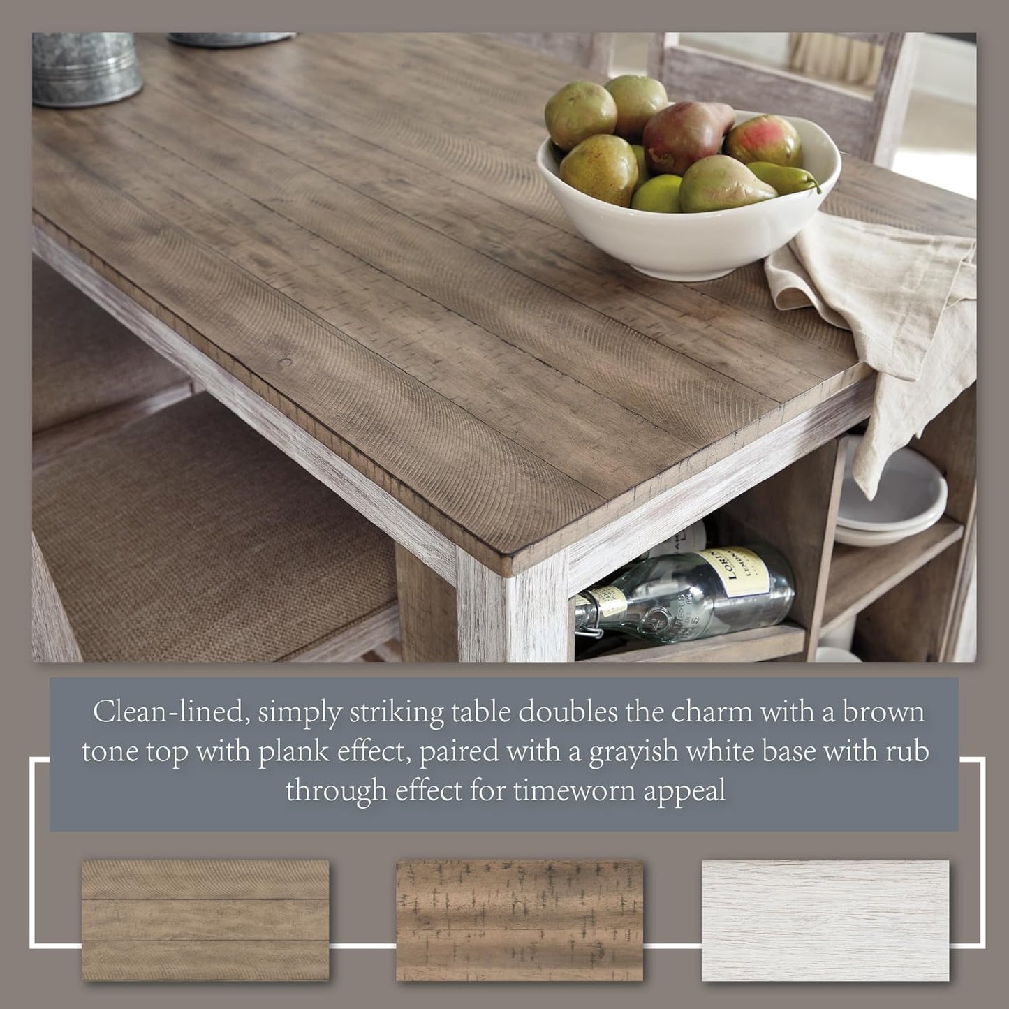 NEW - Signature Design by Ashley Skempton 3 Piece Counter Height Dining Set, Includes Table and 2 Barstools, Whitewash - Retail $349