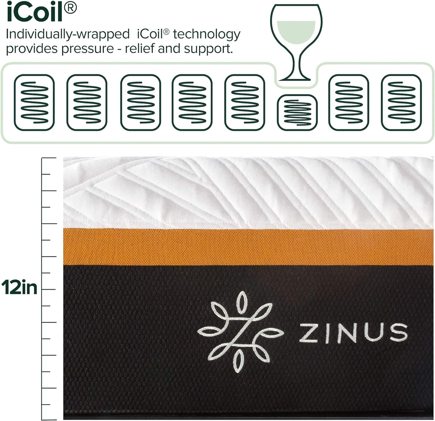 NEW - ZINUS 12 Inch FULL Cooling Copper ADAPTIVE Pocket Spring Hybrid Mattress - Retail $298