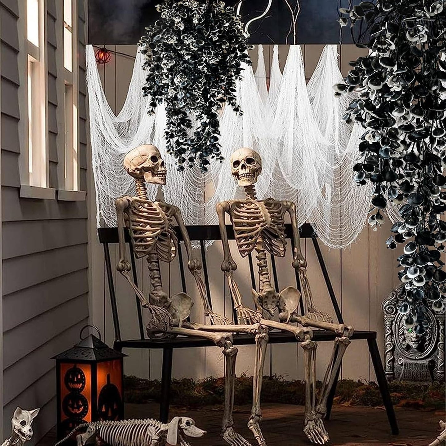 Vine Plant Fake 4 Pcs Ferns Artificial Plants Large Faux Hanging Plant Artificial Hanging Plants Wall Plants Fake Ivy Room Decor Home Garden Wedding Party Indoor Outdoor Decorations(Black White)