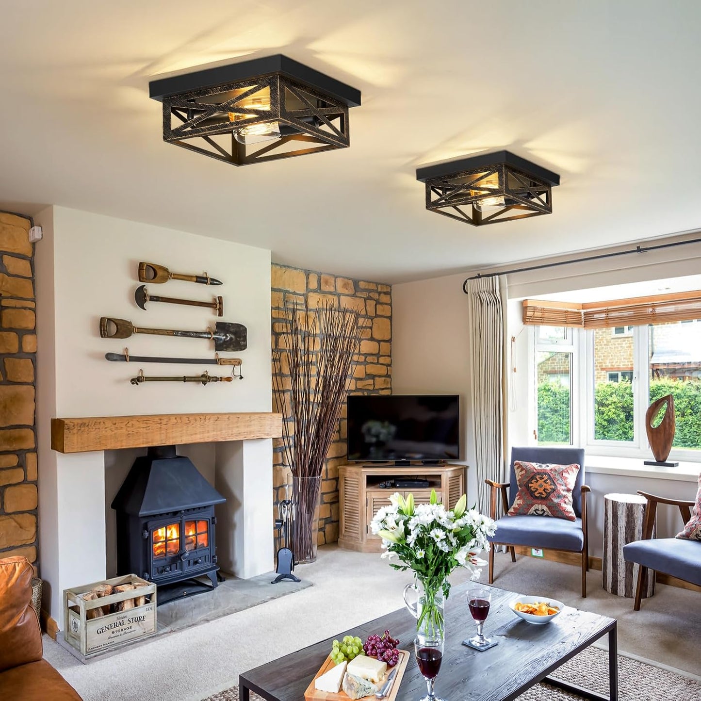 ZHU YAN 2 Pack Farmhouse Flush Mount Ceiling Light,Rustic Flush Mount Ceiling Light Fixture,Light Fixtures Ceiling Mount for Kitchen,Hallway,Entrywaye26 Base