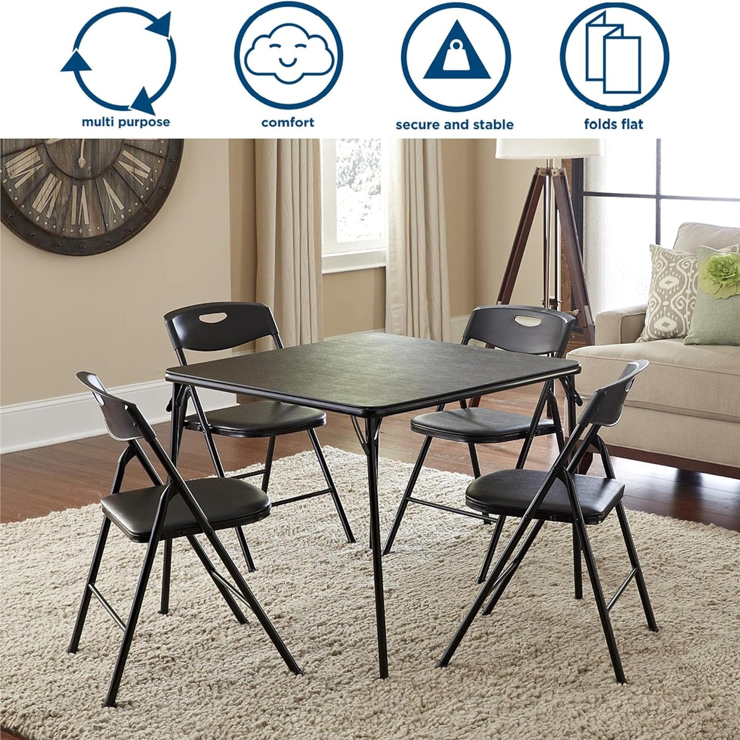 NEW - COSCO 5-Piece Folding Table and Chair Set, Black - Retail $115