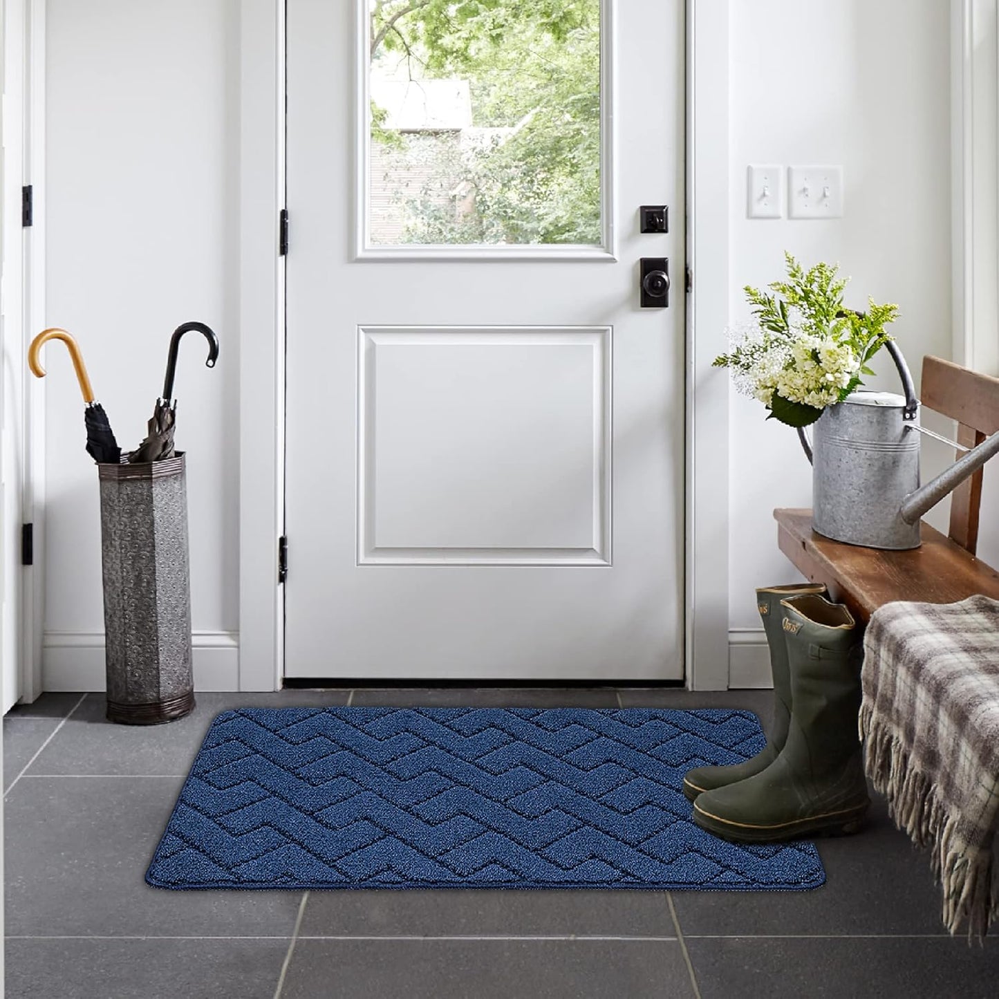 Walensee Indoor Doormat, Front Door Mat for Entrance (24"x35" Navy Blue) Machine Washable Entryway Rug, Non Slip Trapper Door Rugs Absorbent Dirt Low Profile Shoes Scraper Inside Floor Mats for Entry