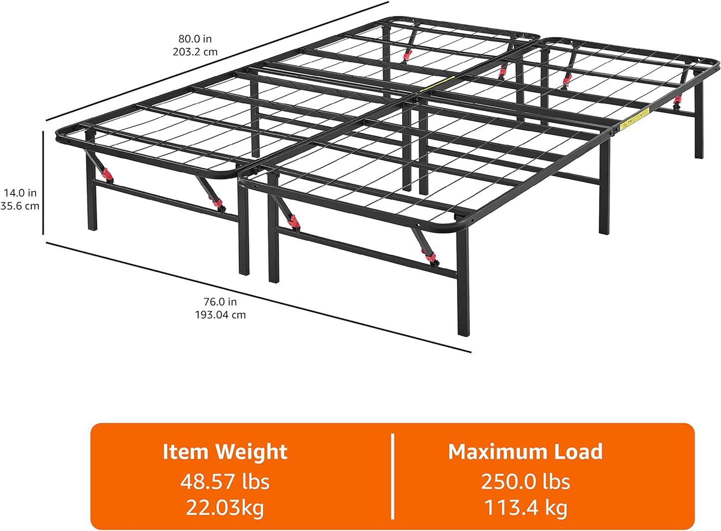 Like NEW - Amazon Basics KING Foldable Metal Platform Bed Frame, 14 Inches High - Retail $132