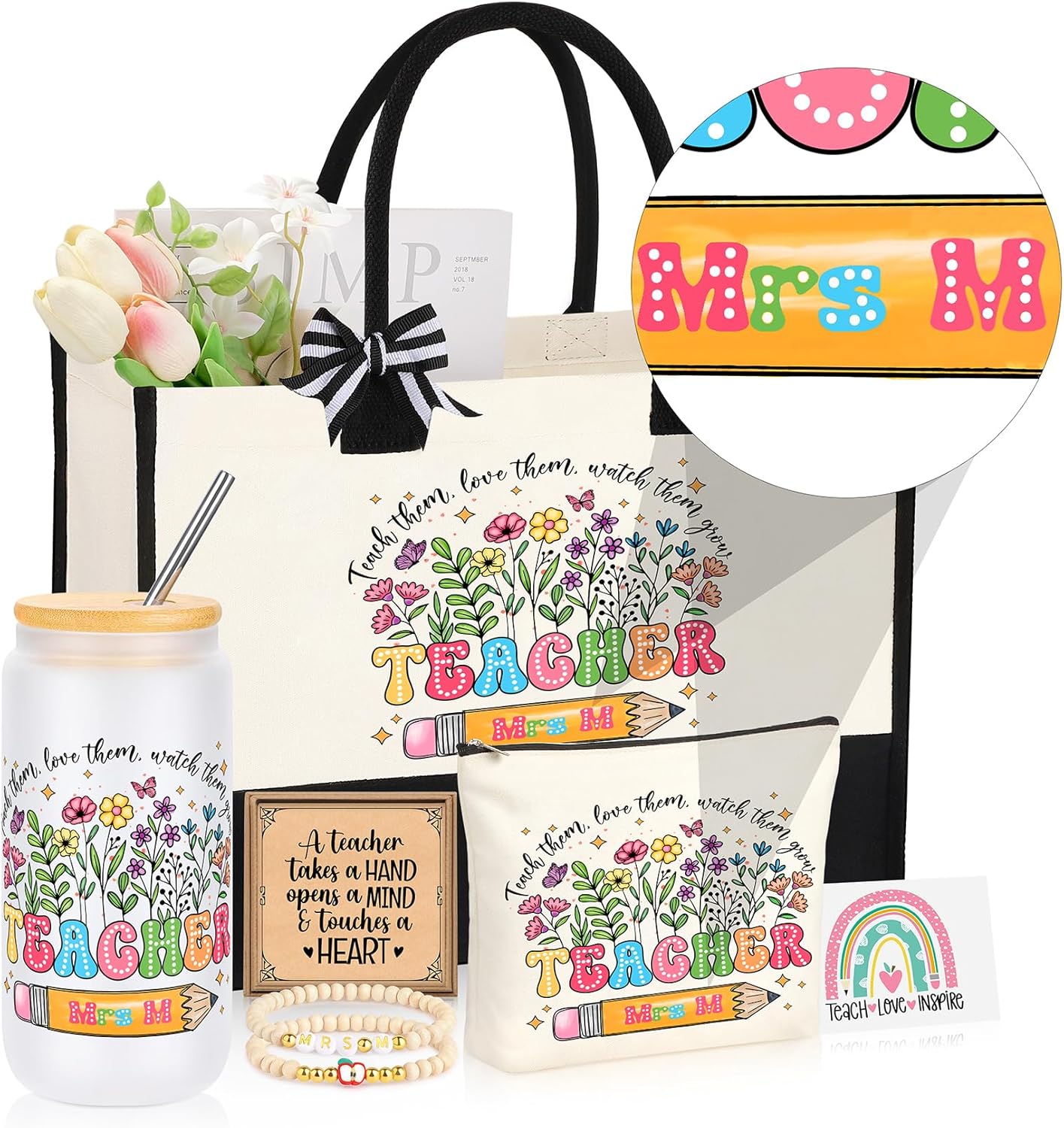 Initial Mrs. K Teacher Appreciation Gifts for Women, Christmas Thanksgiving Thank You Gifts for Teachers Set of 5