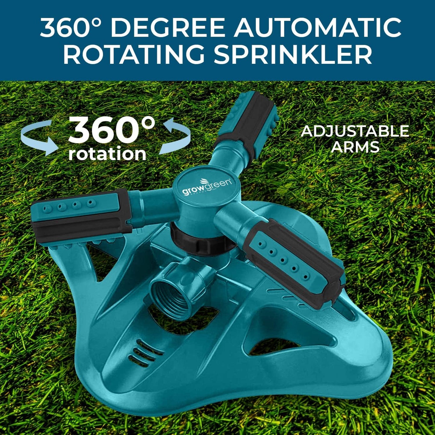 NEW - GrowGreen Sprinkler, Rotating Lawn Sprinkler, Large Area Coverage Garden Sprinklers, Strong Base with Brass Connectors - Retail $29