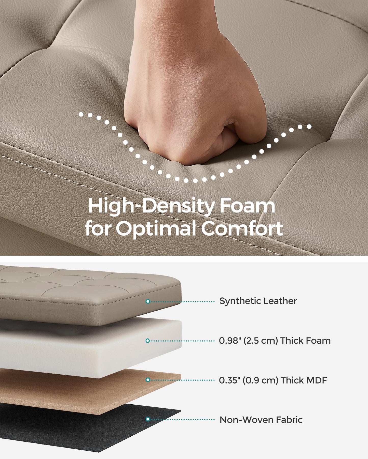 SONGMICS MAZIE Collection - 30 Inches Storage Ottoman Bench with Flipping Lid, Storage Chest Footstool, Load 660 lb, for Entryway, Living Room, Bedroom, Synthetic Leather, Camel Brown ULSF045K03