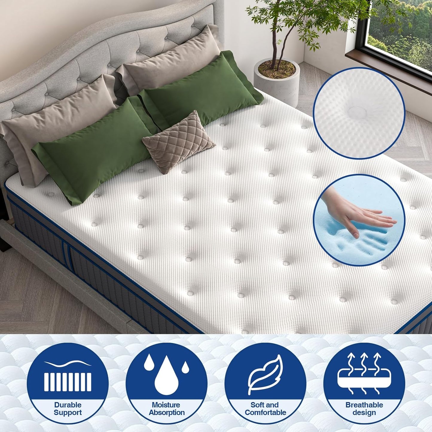 NEW - Queen Mattress, DIGLANT 14 Inch Queen Plush Hybrid Mattress with Gel Memory Foam for Cooling Sleep, 7-Zoned Individual Pocket Springs for Pressure Relief, Queen Size Supportive Mattress in Box - Retail $628