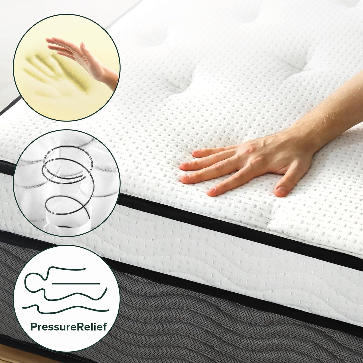 NEW - Zinus 12 Inch QUEEN True Support Hybrid Mattress [New Version], Queen, Fiberglass Free, Medium Feel, Motion Isolation, Certified Safe Foams & Fabric, Mattress in A Box - Retail $322