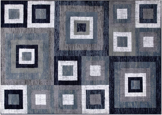 NEW - Flash  Furniture  8ft x 10ft Gideon Collection Abstract Area Rug - Blue, Grey, and White Olefin Facing - Cotton Backing - Living Room or Bedroom - Retail $174