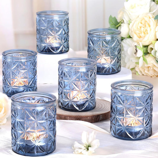 12 Pack Blue Votive Candle Holders,Vintage Blue Candle Holders