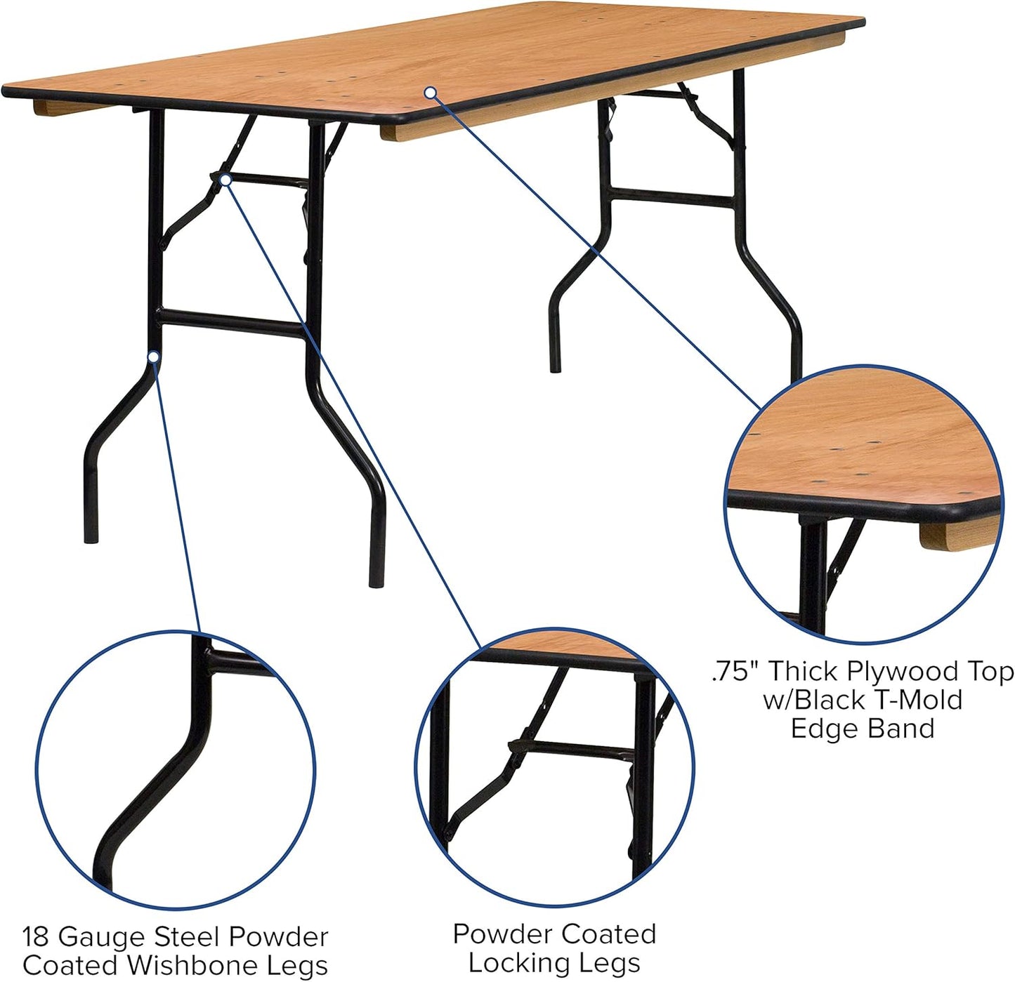 Flash Furniture Gael 6' Wood Folding Training and Event Table, Rectangular Folding Training Table with Smooth Clear Coated Finished Top, Natural - Retail $160