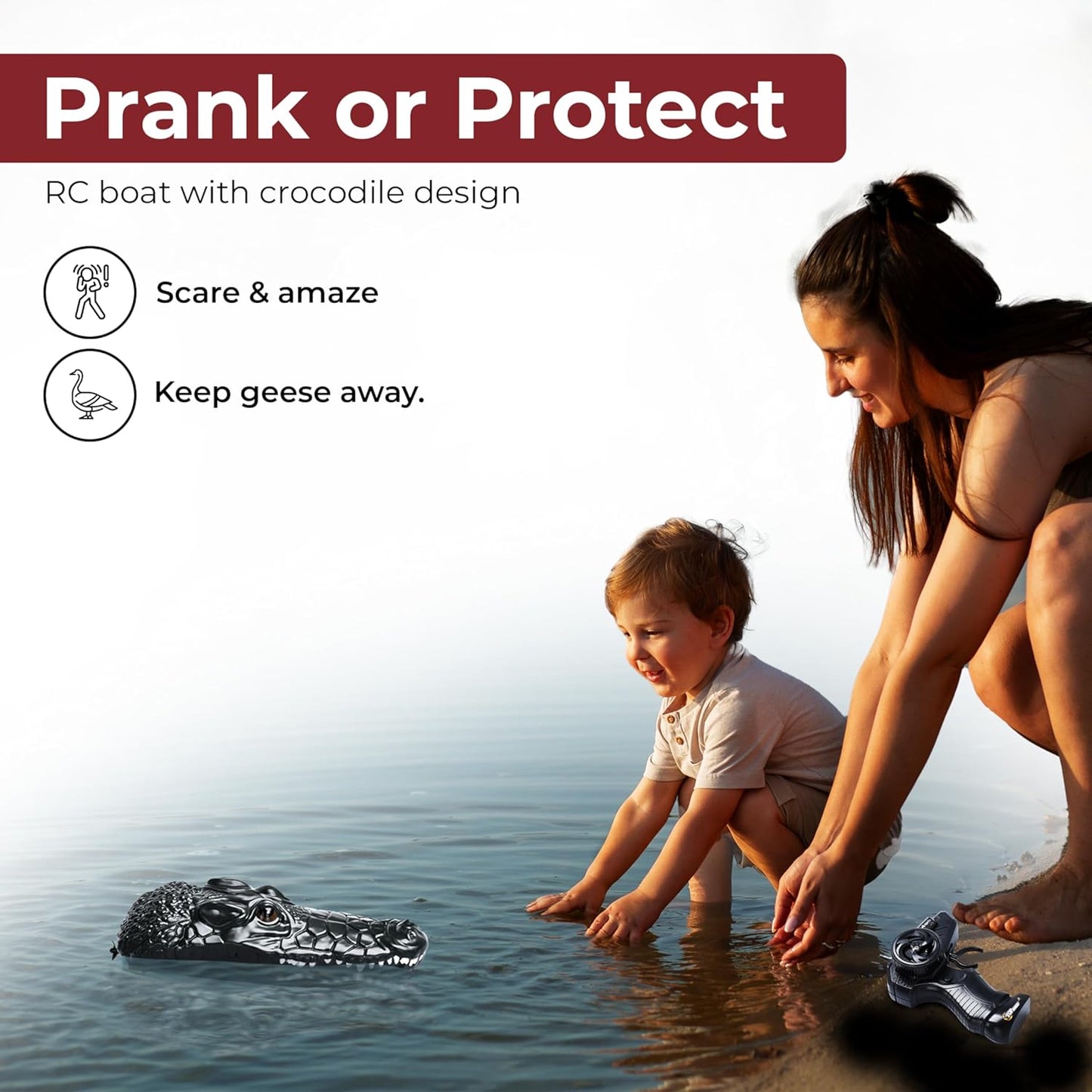 Top Race Remote Control Alligator Head - Remote Control Boat Prank Toy for Kids, Adults, Pranksters - 2.4G Waterproof RC Boats - Battery Powered - 3Hx10.2Linch - Retail $17