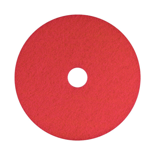 Americo Red Buffer Floor Pad, for Light Cleaning and Buffing, 18" Diameter, 3.25" Center Hole, 5 Pads/Case, Made of 100% Recycled Content, USA Made