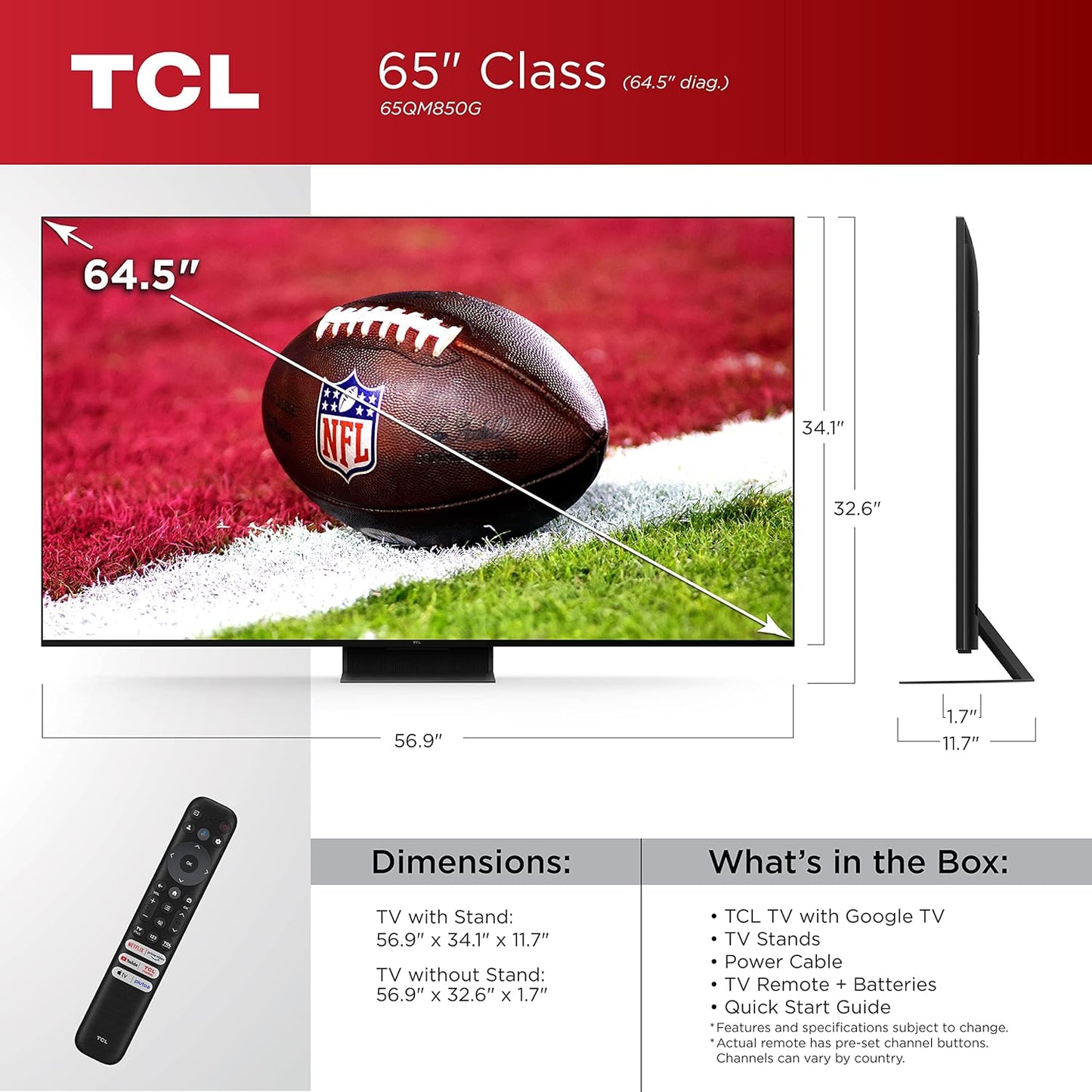 NEW - TCL 65-Inch QM8 QLED 4K Smart Mini LED TV with Google TV (65QM850G, 2023 Model) - Retail $1149