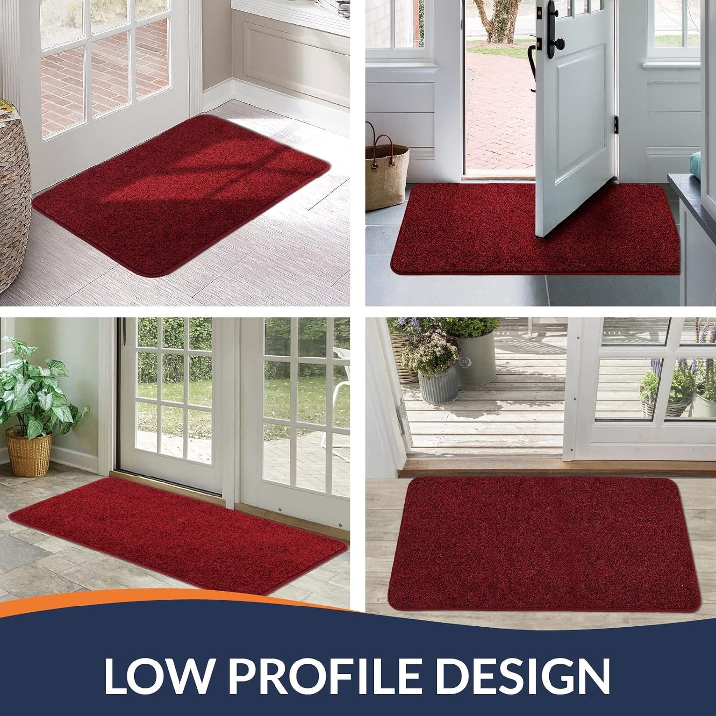 Walensee Indoor Doormat, Front Door Mat for Entrance (20"x32" Red) Machine Washable Entryway Rug Non Slip Dirt Trapper Door Rugs Absorbent Low Profile Shoes Scraper Inside Floor Mats for Entry