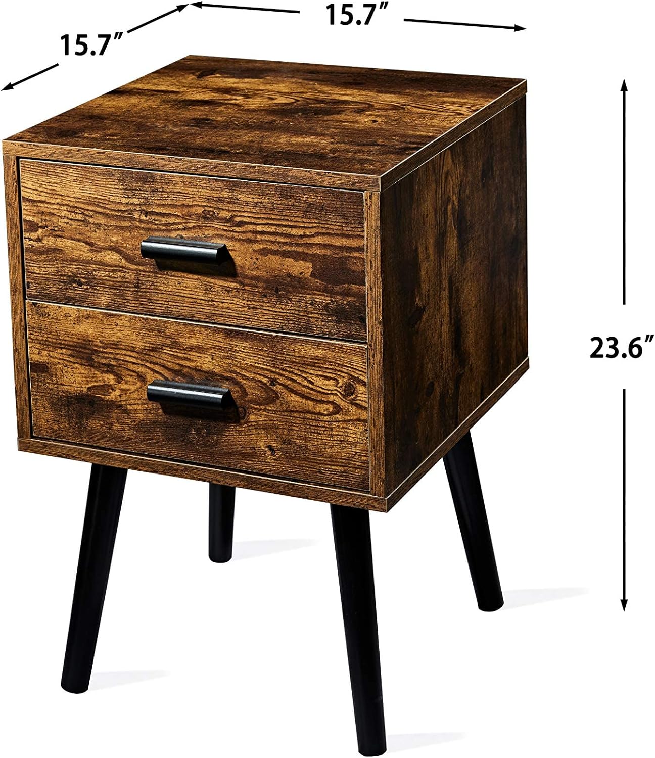NEW - Tianlang Mid Century Nightstand with 2 Storage Drawer, Industrial Side End Table, Rustic Bedside Table for Bedroom, Living Room, Stable Wooden Legs, Easy Assemble, Retro Brown LJET003A - Retail $74