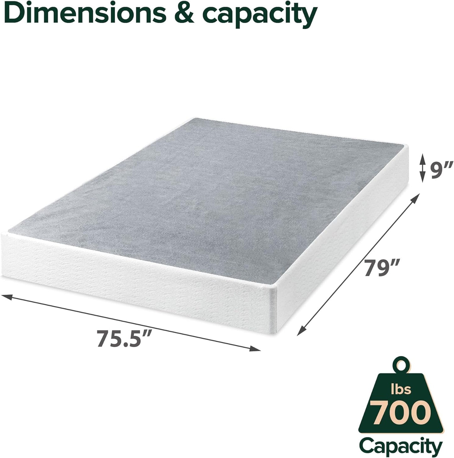 Like NEW - Zinus 9 Inch Metal Smart Box Spring / Mattress Foundation, King - Retail $167