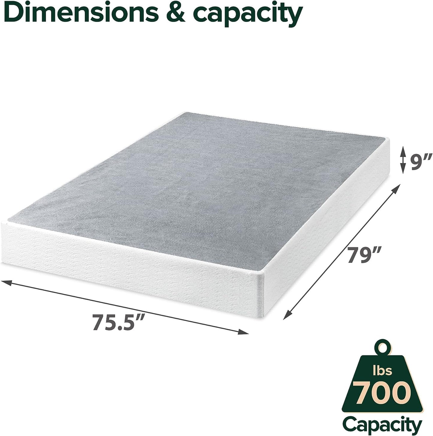 Zinus 9 Inch Metal Smart Box Spring / Mattress Foundation, King - Retail $167