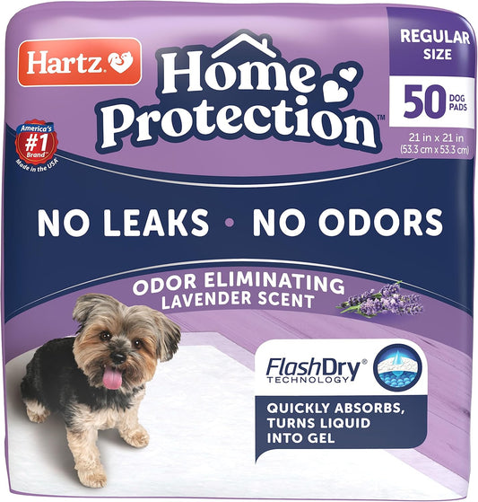 Hartz Home Protection Lavender Scented Dog Pads, 50 count, Super Absorbent & Won't Leak, Odor Eliminating - Retail $18