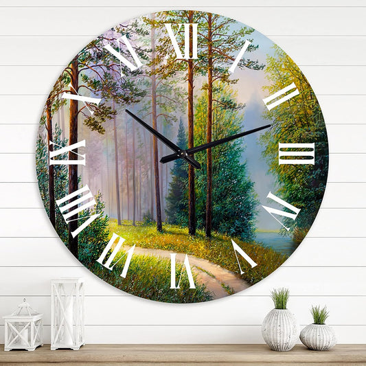 NEW - DesignQ Lake House Wall Clock 'Subtle Evening Light Through The Trees II' Landscape & Nature Large Wall Clock for Living Room Decor - Retail $28