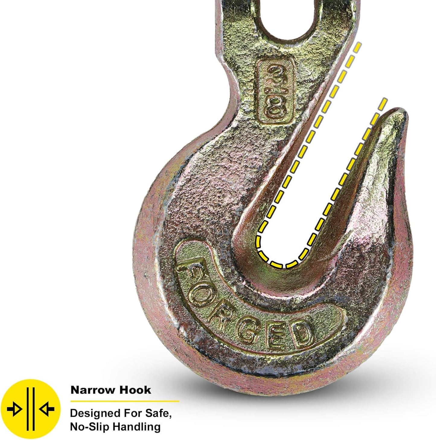 G70 3/8 Chain Hook Heavy Duty Clevis Grab Hook for 3/8 Inch Grade 70 Chain - for Trailer Truck Transport Yellow Chromate Finish (4Pack)