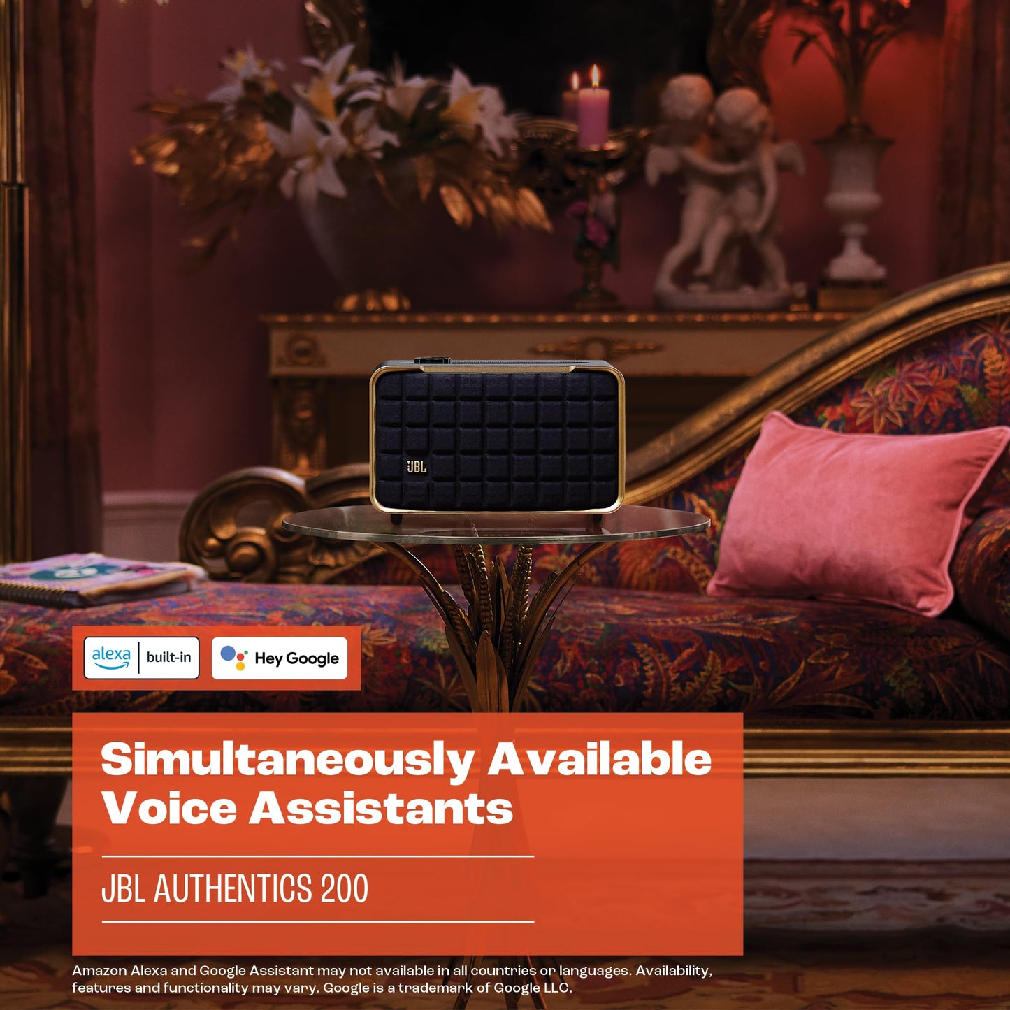 JBL Authentics 200 - Retro Style Smart Home Speaker with Built in Wi-Fi, Bluetooth and Voice Assistants, Alexa and Google Assistant, Multi-Room Playback, Automatic self tuning (Black/Gold)