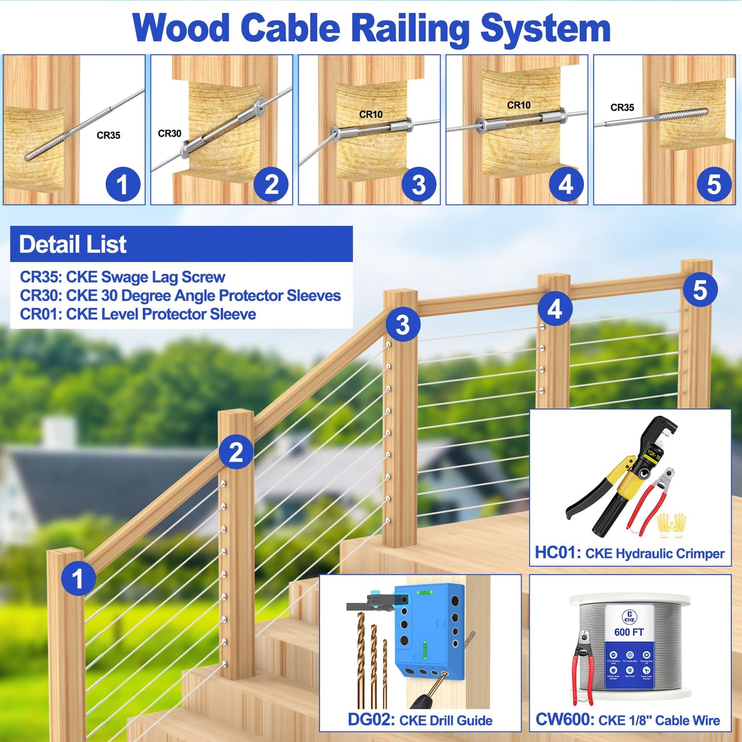 CKE 300FT 1/8" Stainless Steel Cable Railing System Hardware, T316 Stainless Steel Wire Rope Cable for Deck Cable Railing Kits, 7x7 Strands Construction Aircraft Cable Wire Rope, DIY Balustrades CW600