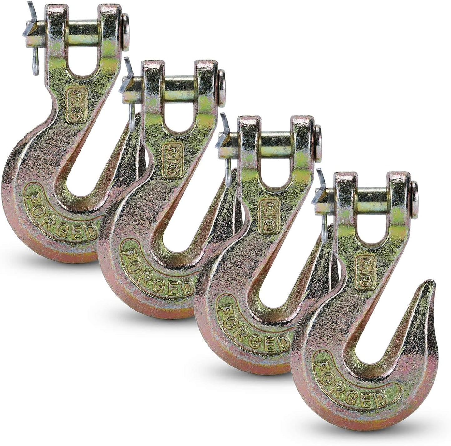 G70 3/8 Chain Hook Heavy Duty Clevis Grab Hook for 3/8 Inch Grade 70 Chain - for Trailer Truck Transport Yellow Chromate Finish (4Pack)
