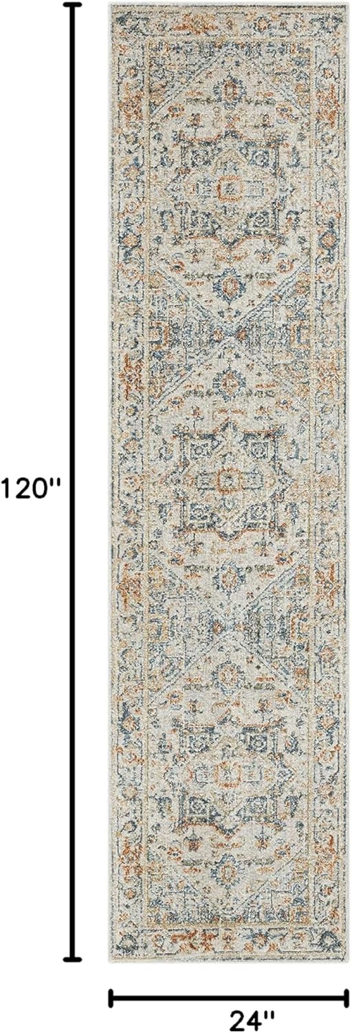NEW - Mohawk Home Cassandra Abstract Geometric, Ornamental Denim Blue 2' x 10' Area Rug Perfect for Living Room, Dining Room, Office - Retail $28