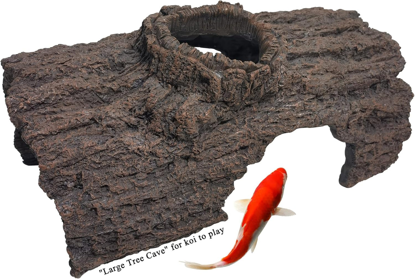 Faux Log Fish Cave for Koi Pond, Large Realistic Tree Stump Hideout,for Reptiles, Wildlife and Ponds Hideaway
