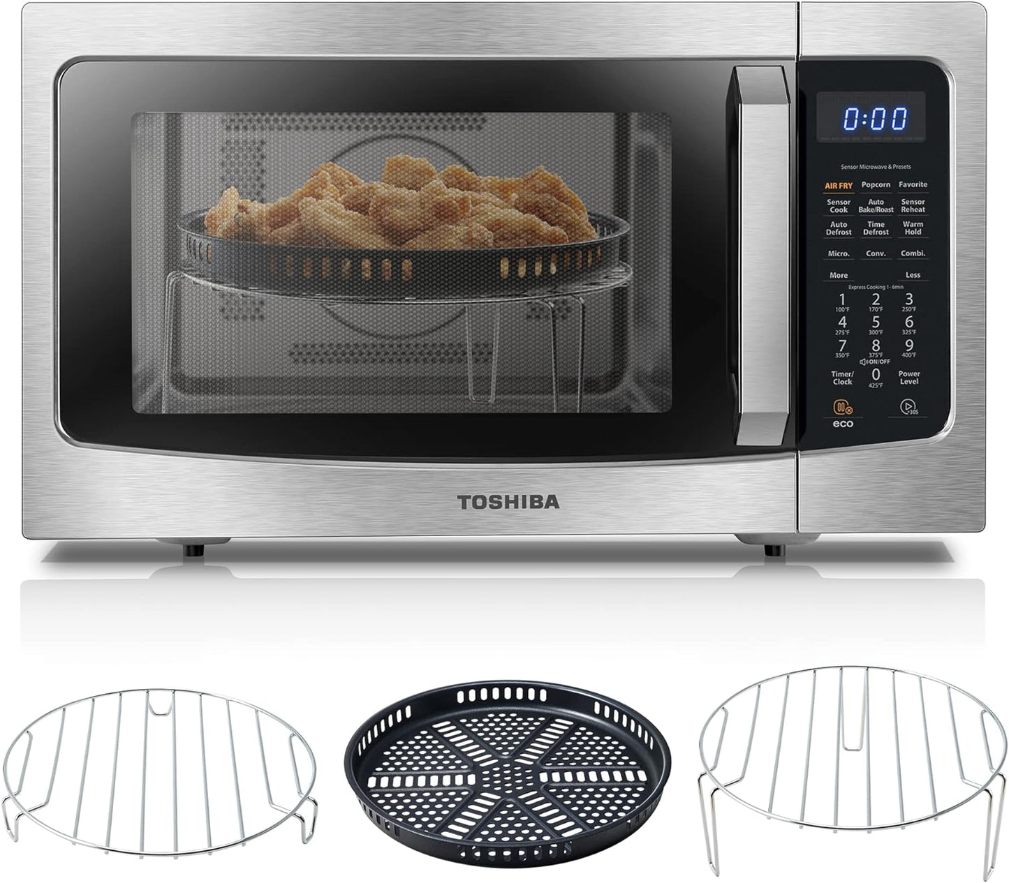 NEW - Toshiba 4-in-1 ML-EC42P(BS) Countertop Microwave Oven, Smart Sensor, Convection, Air Fryer Combo, Mute Function, Position Memory 13.6" Turntable, 1.5 Cu Ft, 1500W, Black