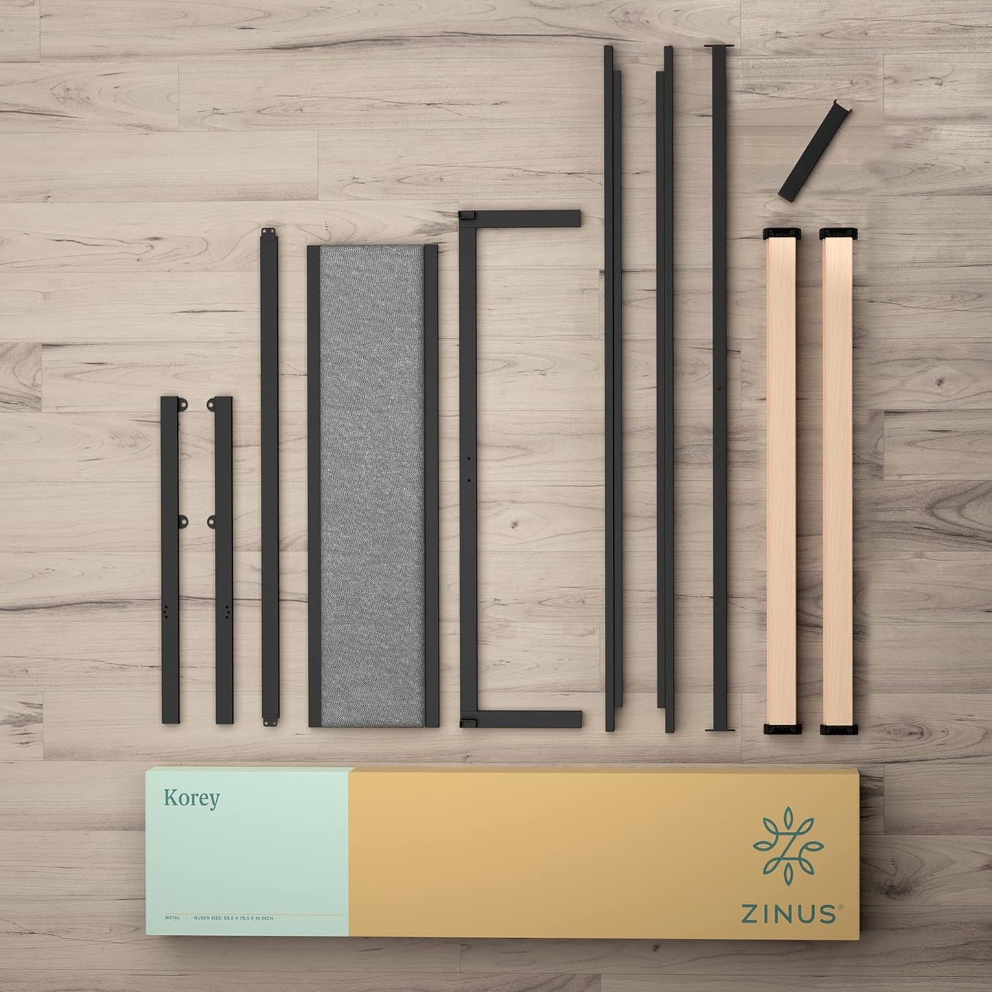 NEW - ZINUS Korey Metal Platform Bed Frame with Upholstered Headboard, Wood Slat Support, No Box Spring, Easy Assembly, Queen - Retail $185