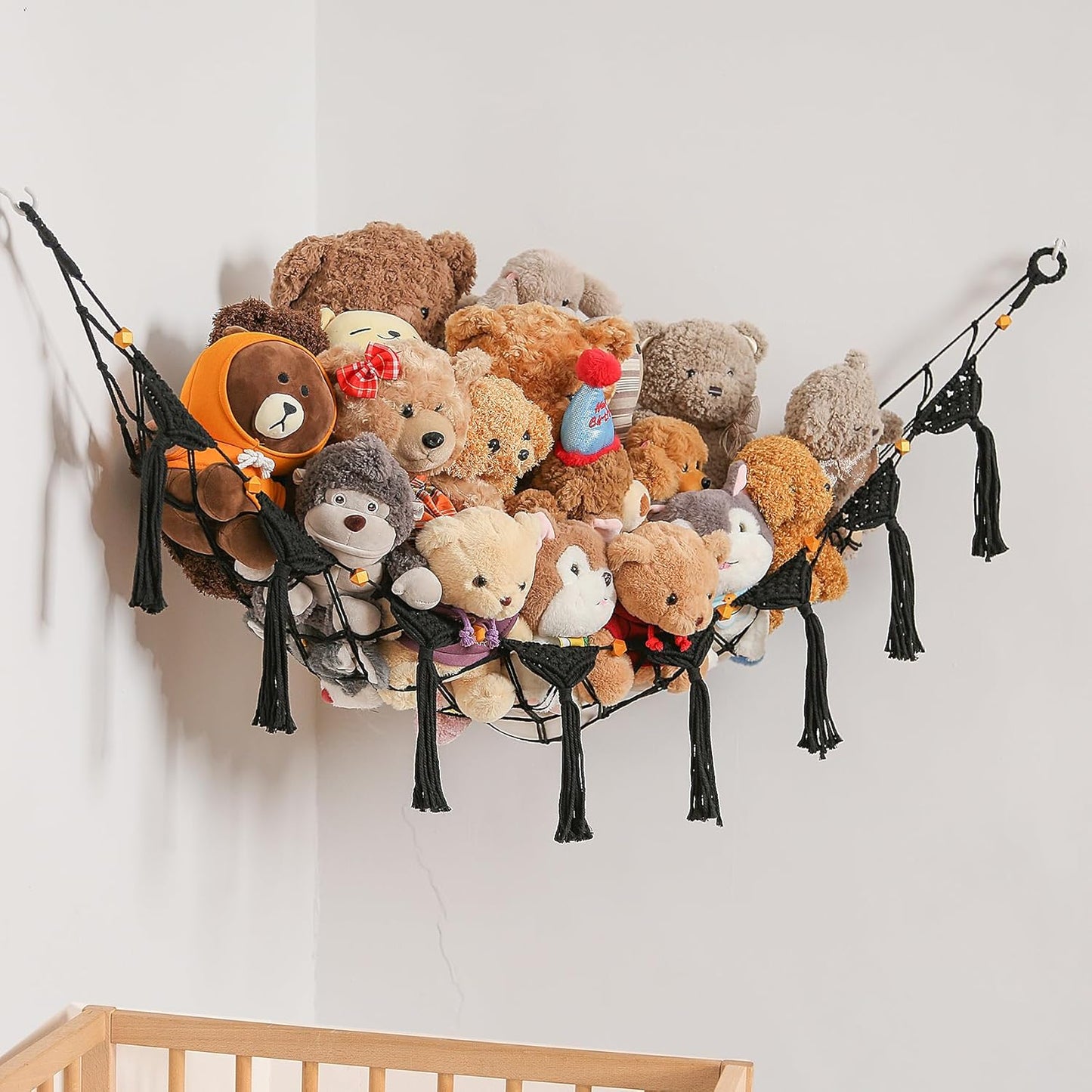 Stuffed Animal Toy Storage Net Hanging Organizer Kid's Playroom Stuffed Animal Display Plush Toy Hammock for Corner Hanging Net-Black