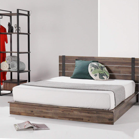 NEW - ZINUS Brock Metal and Wood Platform Bed Frame, Solid Acacia Wood Mattress Foundation, No Box Spring Needed, Easy Assembly, King - Retail $530