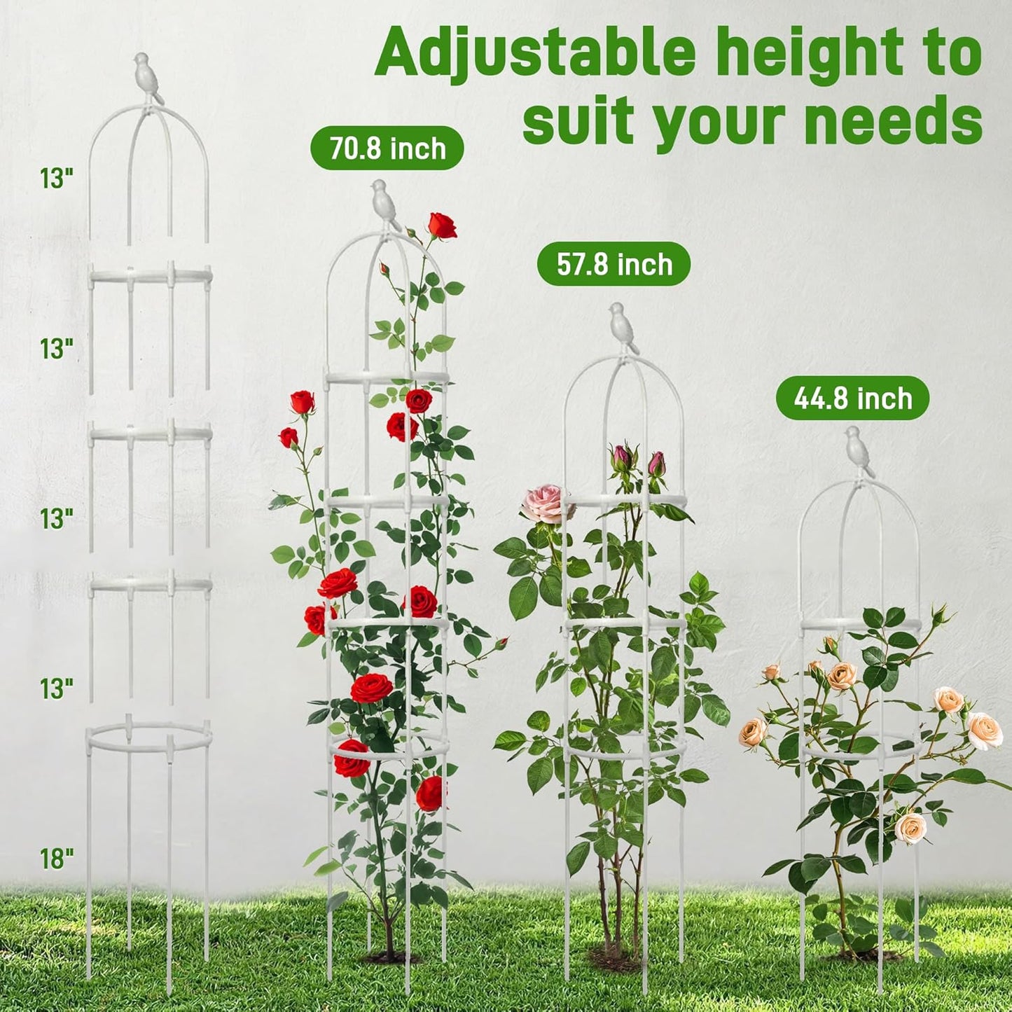 6ft Garden Obelisk Trellis for Climbing Plants-Rustproof Metal Pipe with Heavy Duty Plastic Coated, Garden Outdoor Indoor Potted Plant Support for Clematis Vine Jasmine Support （White）