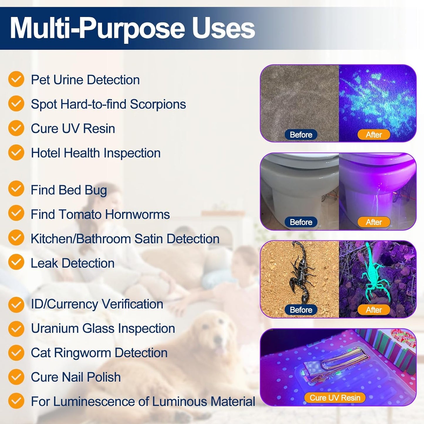 Black Light UV Light Flashlight: Vansky 395nm 12 LED 2 Pack Ultraviolet Blacklight Flashlight Mini Powerful Pet Urine Detector for Dog/Cat, Carpet Dry Stains Detection, Spot Scorpions, Resin Curing