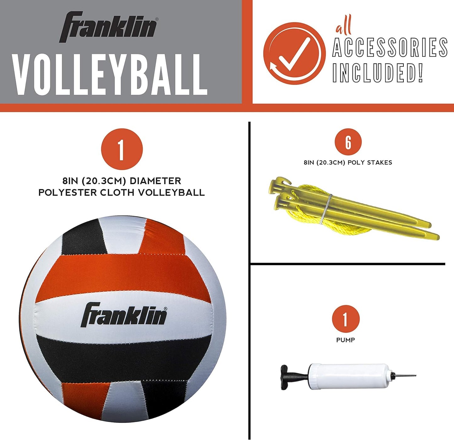 NEW - Franklin Sports Volleyball Net Set with Volleyball, Portable Net & Ground Stakes - Beach or Backyard Volleyball - Family - Retail $154