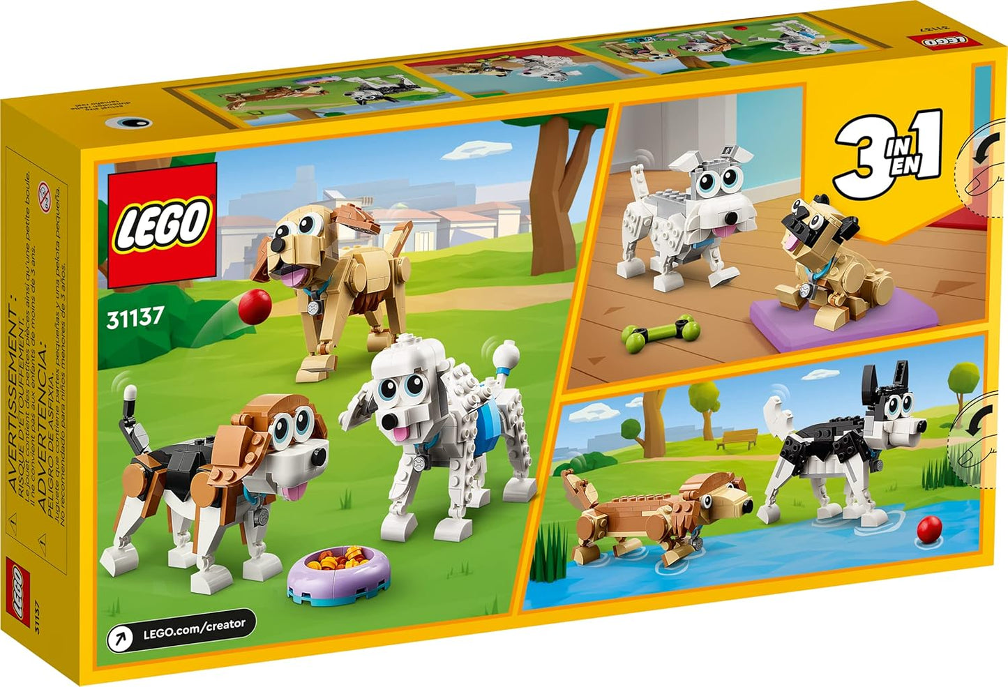 LEGO Creator 3 in 1 Adorable Dogs Building Toy Set, Gift for Dog Lovers, Featuring Dachshund, Beagle, Pug, Poodle, Husky, and Labrador Figures for Kids 7 and Up, 31137