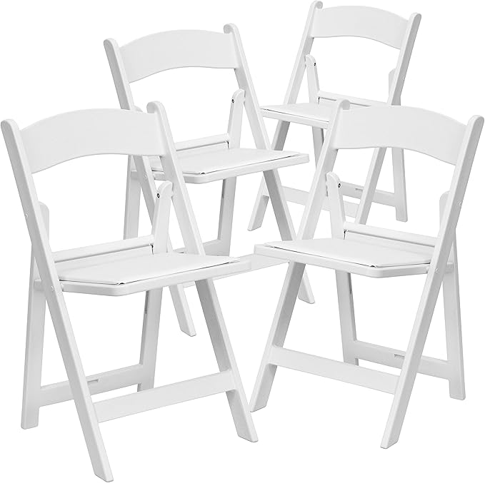 NEW - Flash Furniture Hercules Series Folding Chair - White Resin - Set of 4 800LB Weight Capacity Comfortable Event Chair - Light Weight Folding Chair - Retail $154