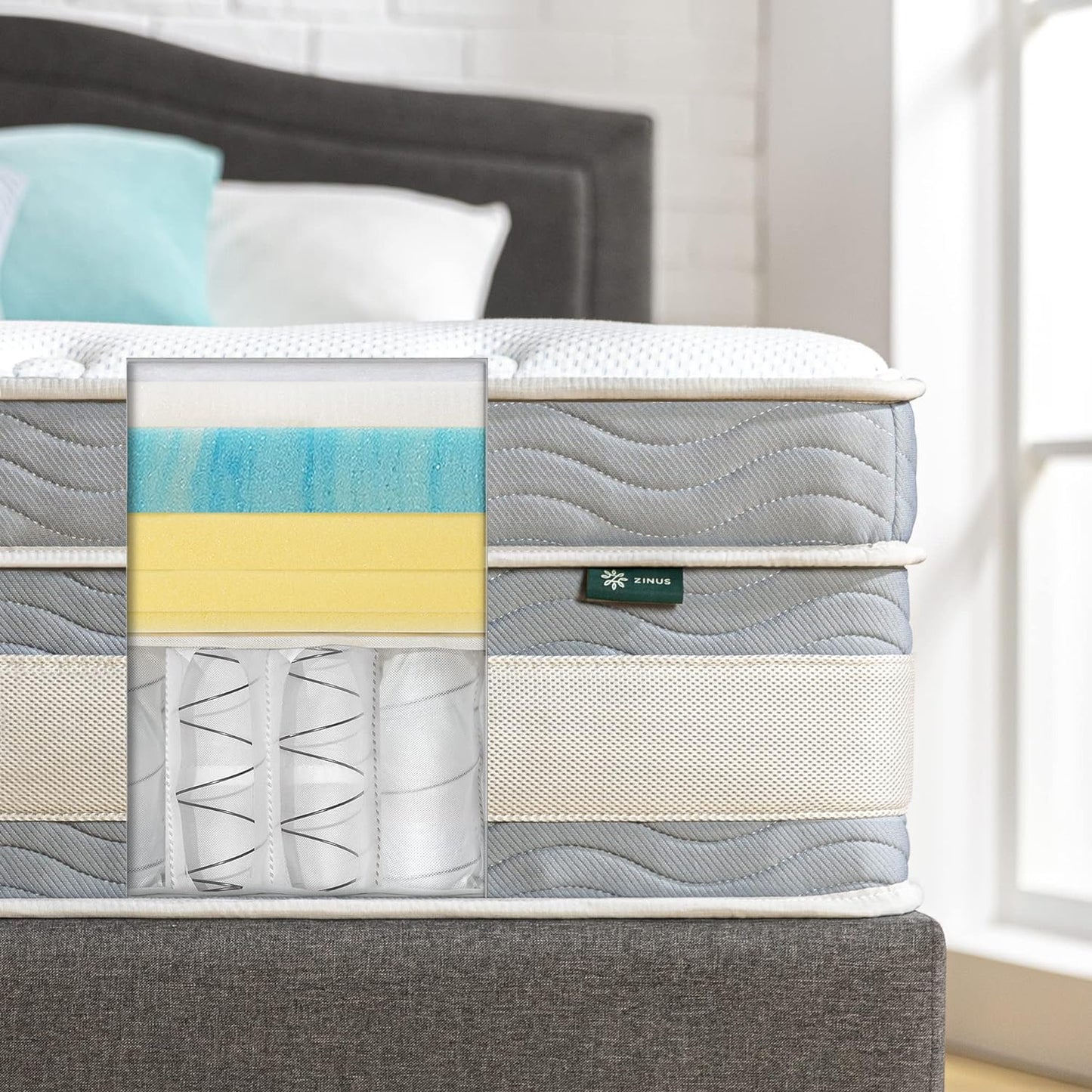 NEW - ZINUS 14 Inch Comfort Support Cooling Hybrid Quilted Mattress, Pocket Innersprings for Motion Isolation, Edge Support, Queen, White - Retail $484