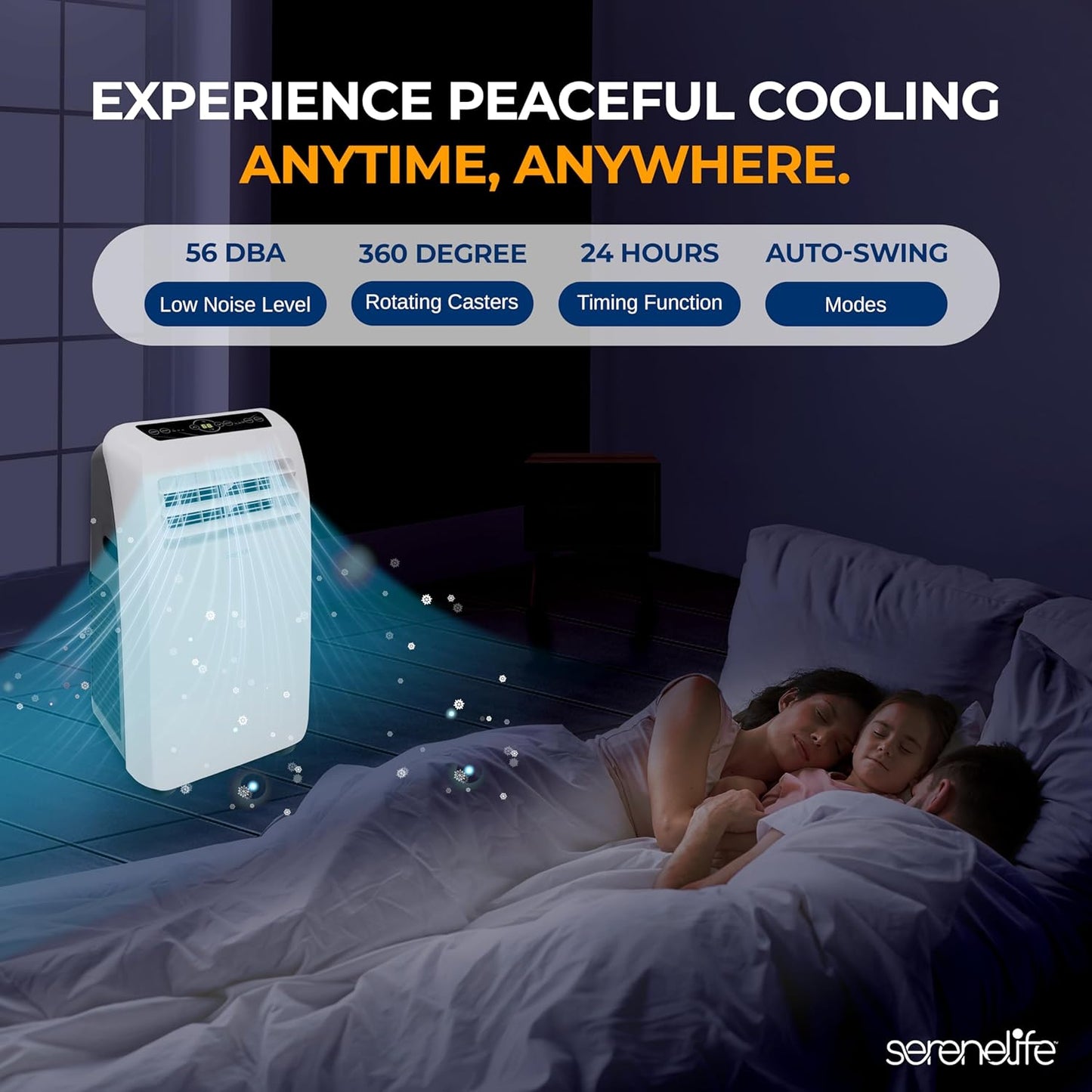 SereneLife Small Air Conditioner Portable 10,000 BTU with Built-in Dehumidifier + Heat - Portable AC unit for rooms up to 450 sq ft - Remote Control, Window Mount Exhaust Kit
