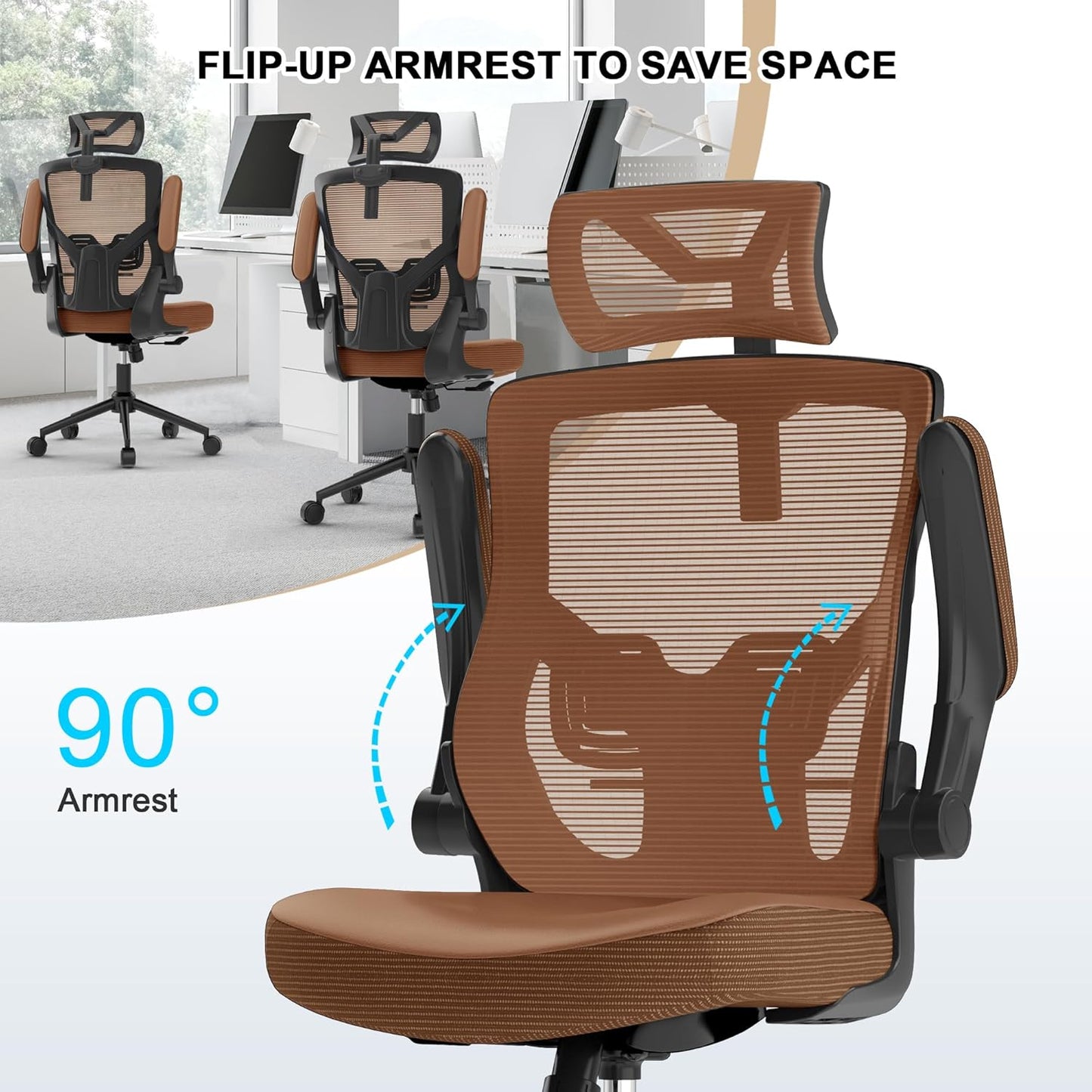 Home Office Chair, Ergonomic Comfy Desk Chair, High Back Computer Chair- Adjustable Headrest with Flip-Up Arms, Lumbar Support, Swivel Executive Task Chair (Mummy Brown, Modern) - Retail $150